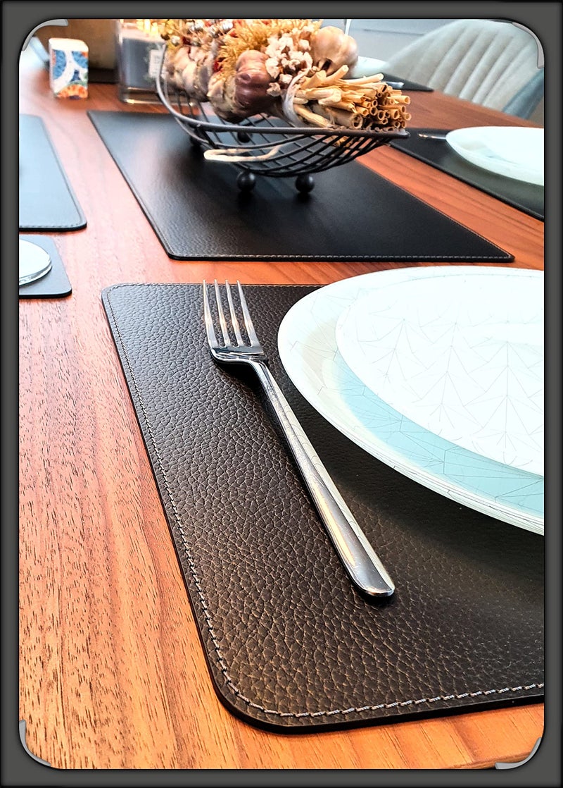 Nikalaz Set of Small Black 4 Placemats and 4 Coasters Made of Recycled Leather, Place Mats (15.7'' x 11.8'' and Coasters 3.9'' x 3.9'', Black) - Image 5